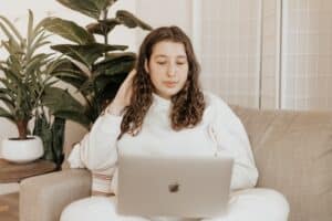 a person doing online therapy with an Atlanta therapist